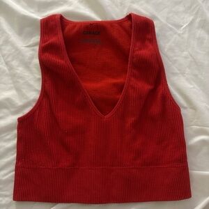 Garage Red Ribbed Deep V Crop Top